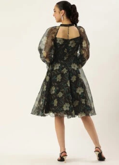 Pink Foil Organza Mini Dress Party Wear -Sari Grace Shop Pink Foil Organza Mini Dress DRBS02209617 b