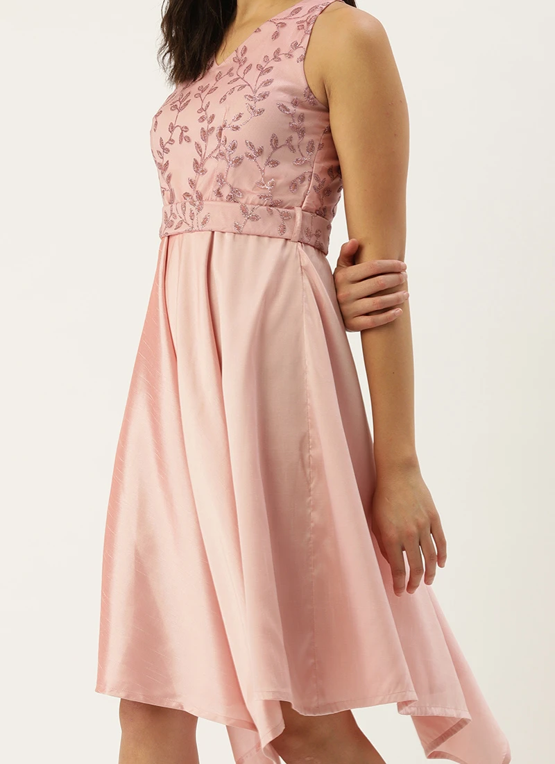Pink Foil Printed Asymmetric Dress Festive Wear 3 Pink Foil Printed Asymmetric Dress Festive Wear
