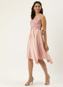 Pink Foil Printed Asymmetric Dress Festive Wear 12 Pink Foil Printed Asymmetric Dress Festive Wear -Sari Grace Shop Pink Foil Printed Asymmetric Dress DRBS02209720 u