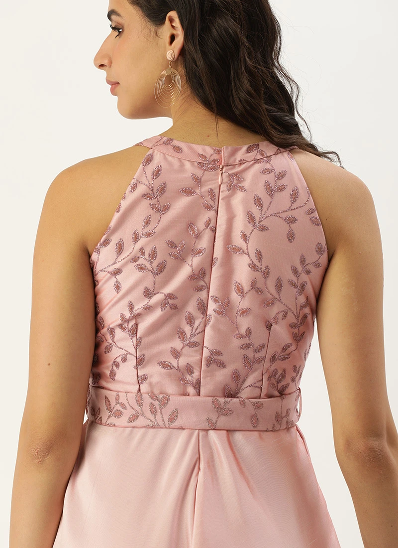 Pink Foil Printed Asymmetric Dress Festive Wear 8 Pink Foil Printed Asymmetric Dress Festive Wear - Image 6