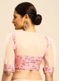 Pink Foil Printed Net Blouse Festive Wear 13 Pink Foil Printed Net Blouse Festive Wear -Sari Grace Shop Pink Foil Printed Net Blouse BLBS02305182 b