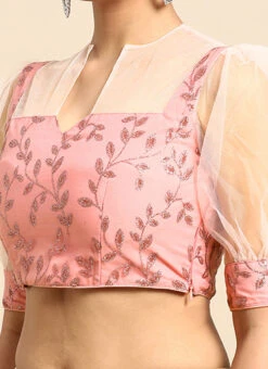 Pink Foil Printed Net Blouse Festive Wear