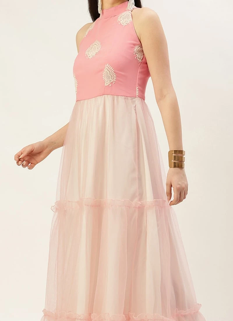 Pink Georgette Embroidered Dress Festive Wear 3 Pink Georgette Embroidered Dress Festive Wear