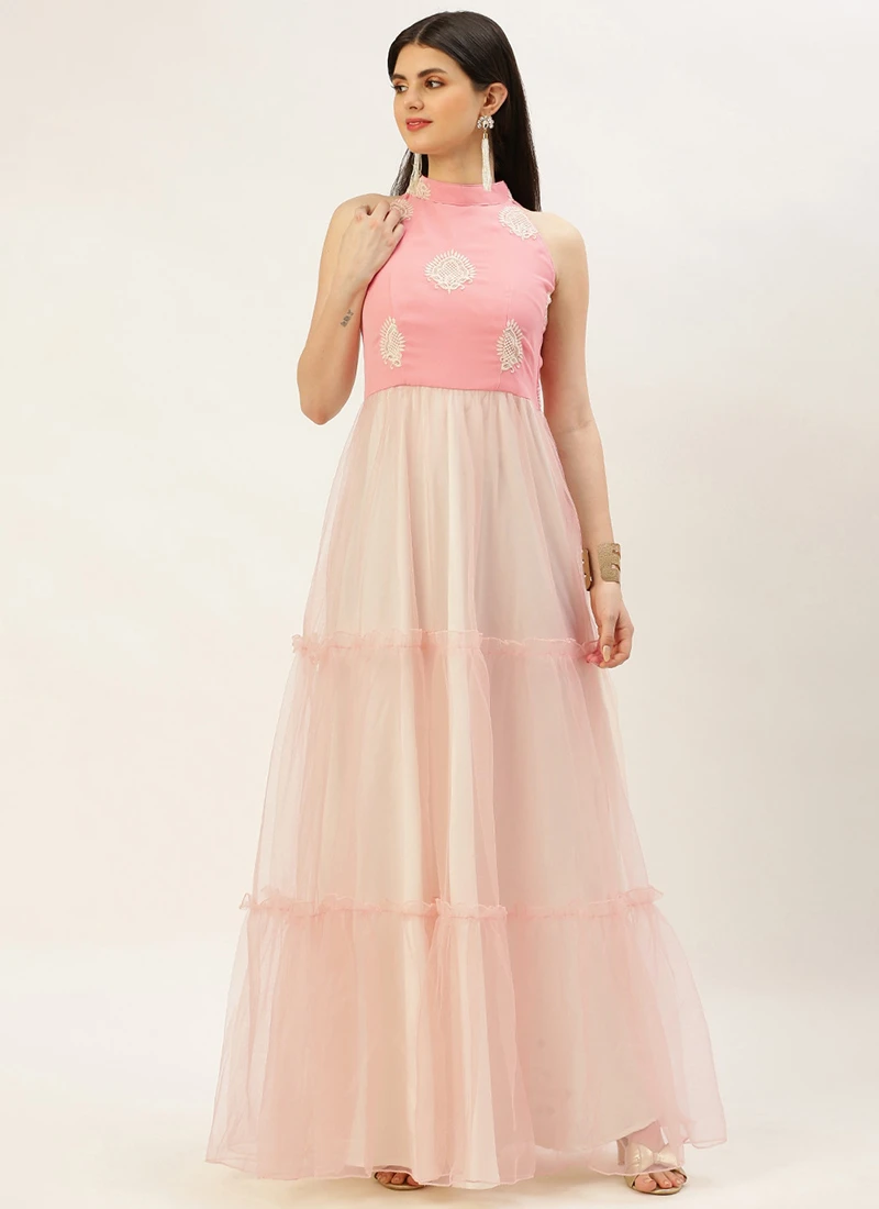 Pink Georgette Embroidered Dress Festive Wear 5 Pink Georgette Embroidered Dress Festive Wear - Image 3