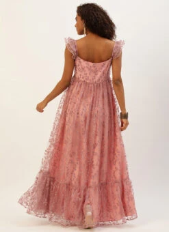 Pink Glitter Foil Tiered Gathers Dress Wedding Wear Party Wear 13 Pink Glitter Foil Tiered Gathers Dress Wedding Wear Party Wear -Sari Grace Shop Pink Glitter Foil Tiered Gathers Dress DRBS02209690 b