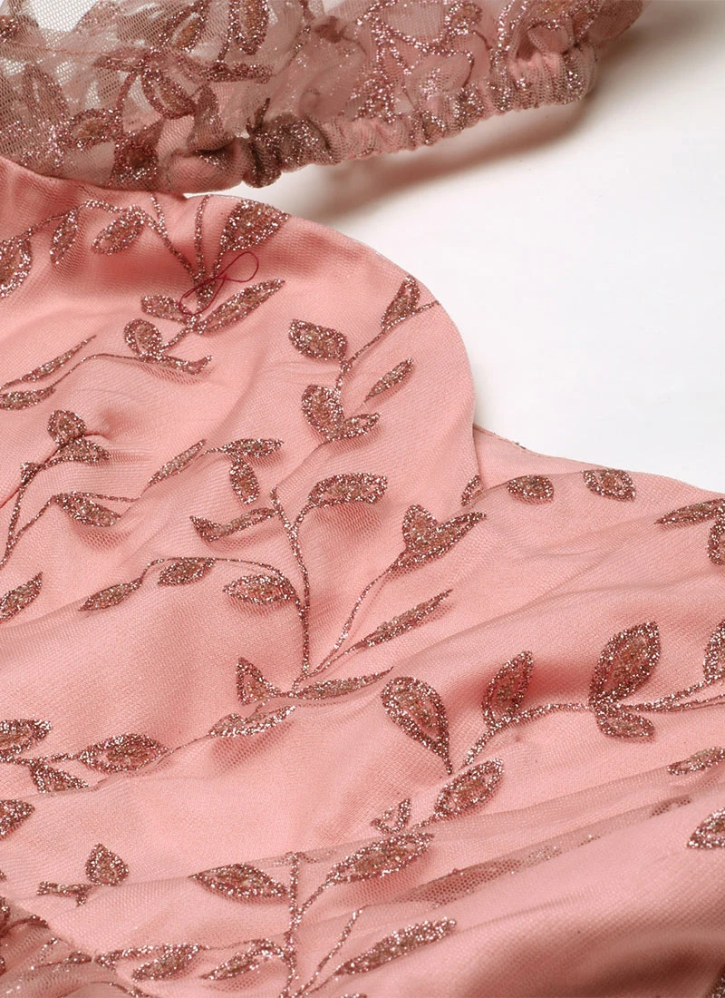 Pink Glitter Foil Tiered Gathers Dress Wedding Wear Party Wear 7 Pink Glitter Foil Tiered Gathers Dress Wedding Wear Party Wear - Image 5