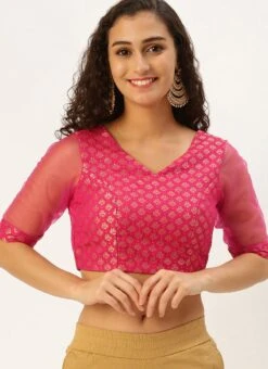 Pink Jacquard Art Silk Keyhole Style Blouse Festive Wear -Sari Grace Shop Pink Jacquard Art Silk Keyhole Style Blouse BLBS02305205 u