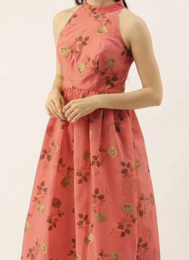 Pink Modal Chanderi Gathered Dress After Six Wear 3 Pink Modal Chanderi Gathered Dress After Six Wear