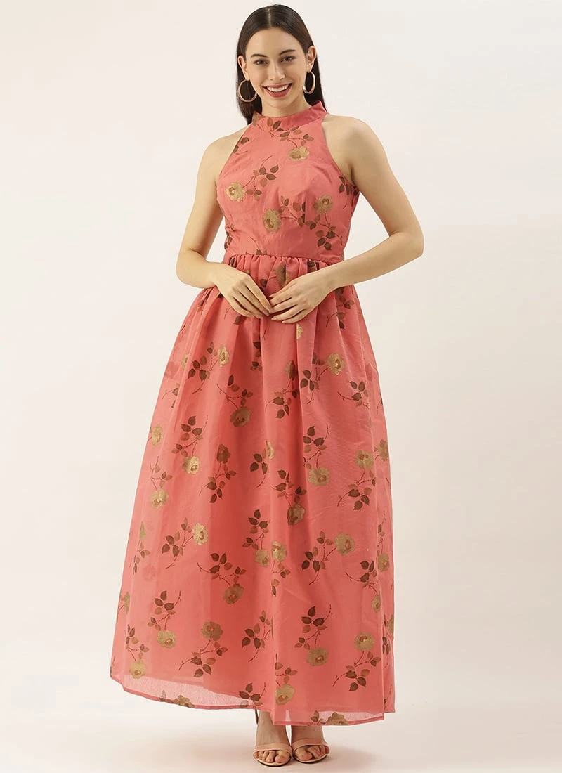 Pink Modal Chanderi Gathered Dress After Six Wear 5 Pink Modal Chanderi Gathered Dress After Six Wear - Image 3