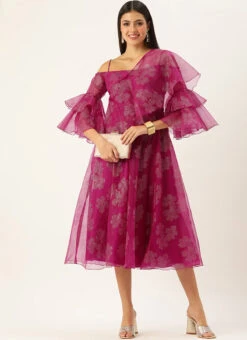 Pink Organza Foil Printed Dress Party Wear 12 Pink Organza Foil Printed Dress Party Wear -Sari Grace Shop Pink Organza Foil Printed Dress DRBS02209819 u
