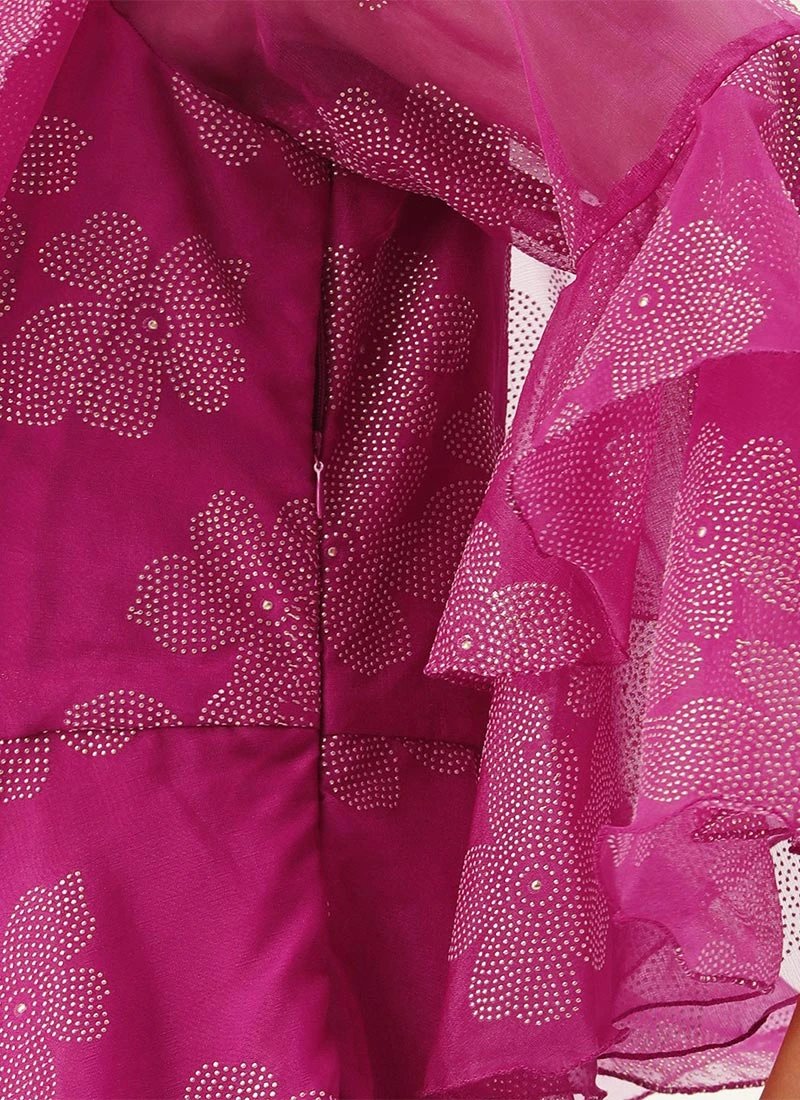 Pink Organza Foil Printed Dress Party Wear 9 Pink Organza Foil Printed Dress Party Wear - Image 7