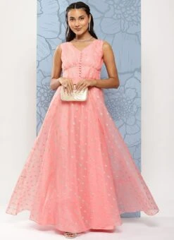 Pink Organza Jacquard Maxi Dress Festive Wear 12 Pink Organza Jacquard Maxi Dress Festive Wear -Sari Grace Shop Pink Organza Jacquard Maxi Dress DRBS02301035 u
