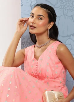 Pink Organza Jacquard Maxi Dress Festive Wear 14 Pink Organza Jacquard Maxi Dress Festive Wear -Sari Grace Shop Pink Organza Jacquard Maxi Dress DRBS02301035 rrc1