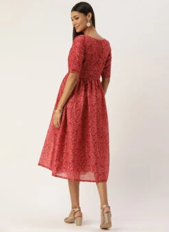 Pink Printed Cotton Gathered Calf Length Dress After Six Wear 13 Pink Printed Cotton Gathered Calf Length Dress After Six Wear -Sari Grace Shop Pink Printed Cotton Gathered Calf Length Dress DRBS02106521 b