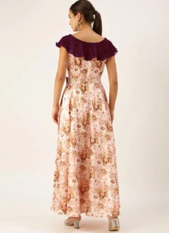 Pink Taffeta Digital Printed N Burgundy Dress Festive Wear 12 Pink Taffeta Digital Printed N Burgundy Dress Festive Wear -Sari Grace Shop Pink Taffeta Digital Printed N Burgundy Dress DRBS02109697 b