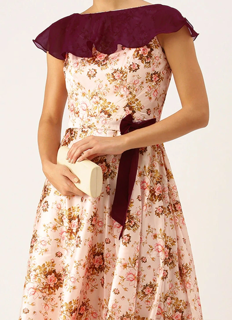 Pink Taffeta Digital Printed N Burgundy Dress Festive Wear 3 Pink Taffeta Digital Printed N Burgundy Dress Festive Wear