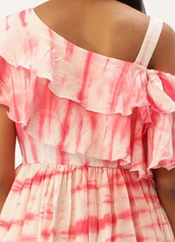 Pink Tie N Dye Ruffled Dress After Six Wear -Sari Grace Shop Pink Tie N Dye Ruffled Dress DRBS02301954 rrc2