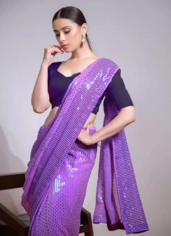 Purple Color Sequins Work Georgette Saree Party Wear -Sari Grace Shop Purple Color Sequins Work Georgette Saree SASVP241 b