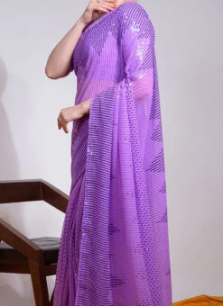 Purple Color Sequins Work Georgette Saree Party Wear