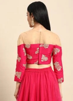 Rani Pink Embroidered Chinon Blouse Wedding Wear 13 Rani Pink Embroidered Chinon Blouse Wedding Wear -Sari Grace Shop Rani Pink Embroidered Chinon Blouse BLBS02301956 b