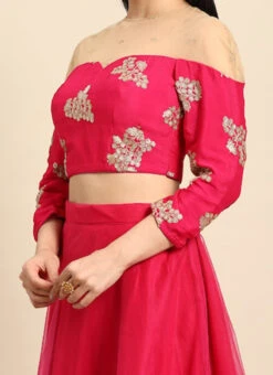 Rani Pink Embroidered Chinon Blouse Wedding Wear