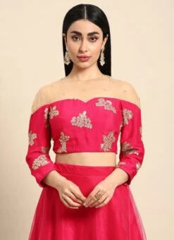 Rani Pink Embroidered Chinon Blouse Wedding Wear 12 Rani Pink Embroidered Chinon Blouse Wedding Wear -Sari Grace Shop Rani Pink Embroidered Chinon Blouse BLBS02301956 u