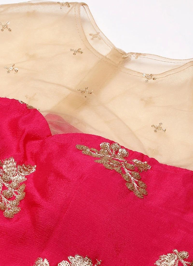 Rani Pink Embroidered Chinon Blouse Wedding Wear 7 Rani Pink Embroidered Chinon Blouse Wedding Wear - Image 5