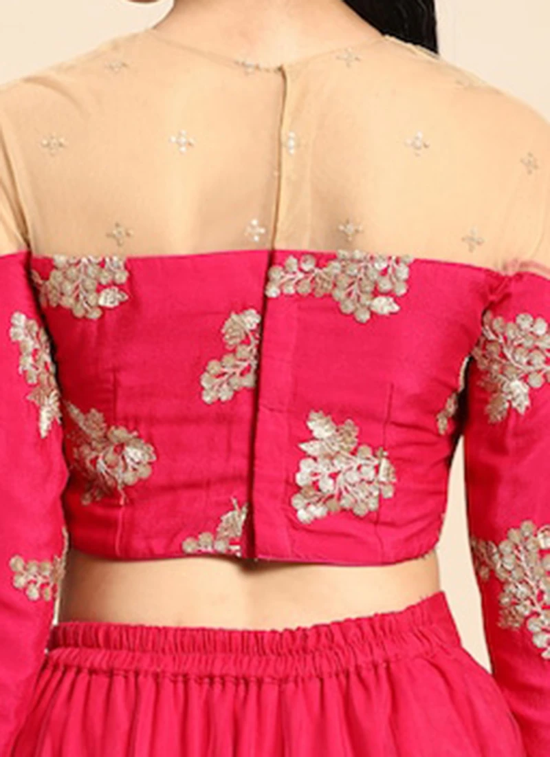Rani Pink Embroidered Chinon Blouse Wedding Wear 8 Rani Pink Embroidered Chinon Blouse Wedding Wear - Image 6
