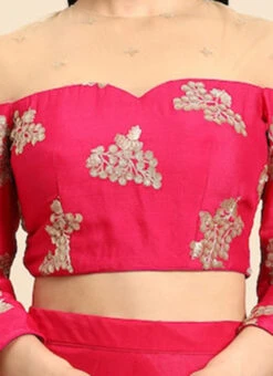 Rani Pink Embroidered Chinon Blouse Wedding Wear 17 Rani Pink Embroidered Chinon Blouse Wedding Wear -Sari Grace Shop Rani Pink Embroidered Chinon Blouse BLBS02301956 rrc4