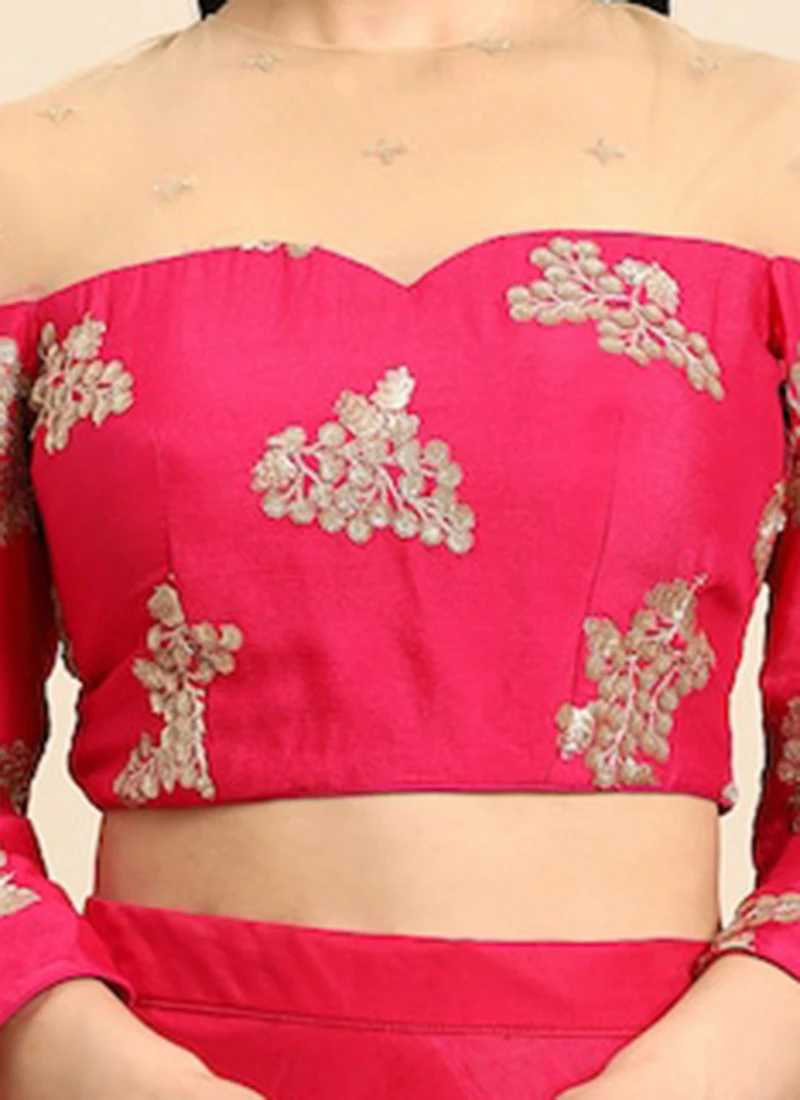 Rani Pink Embroidered Chinon Blouse Wedding Wear 10 Rani Pink Embroidered Chinon Blouse Wedding Wear - Image 8