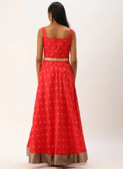 Red Art Silk Strap Neck Style Maxi Dress Festive Wear 13 Red Art Silk Strap Neck Style Maxi Dress Festive Wear -Sari Grace Shop Red Art Silk Strap Neck Style Maxi Dress DRBS02301108 b