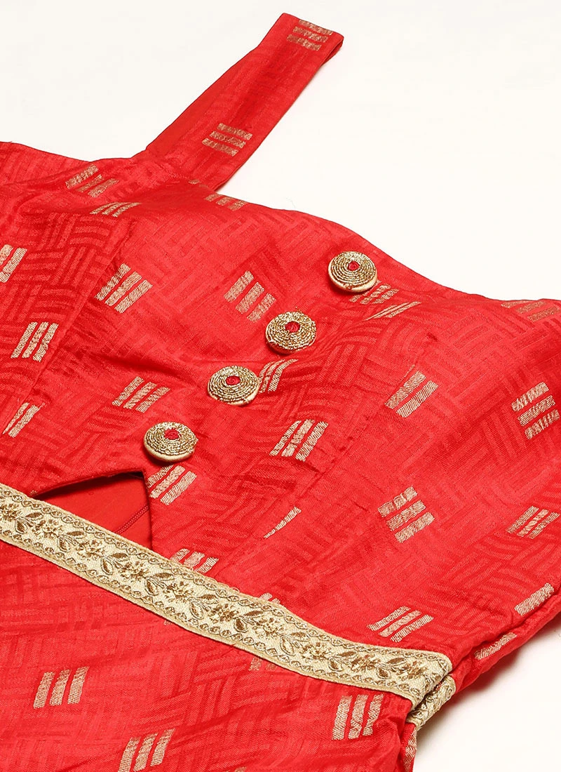 Red Art Silk Strap Neck Style Maxi Dress Festive Wear 7 Red Art Silk Strap Neck Style Maxi Dress Festive Wear - Image 5