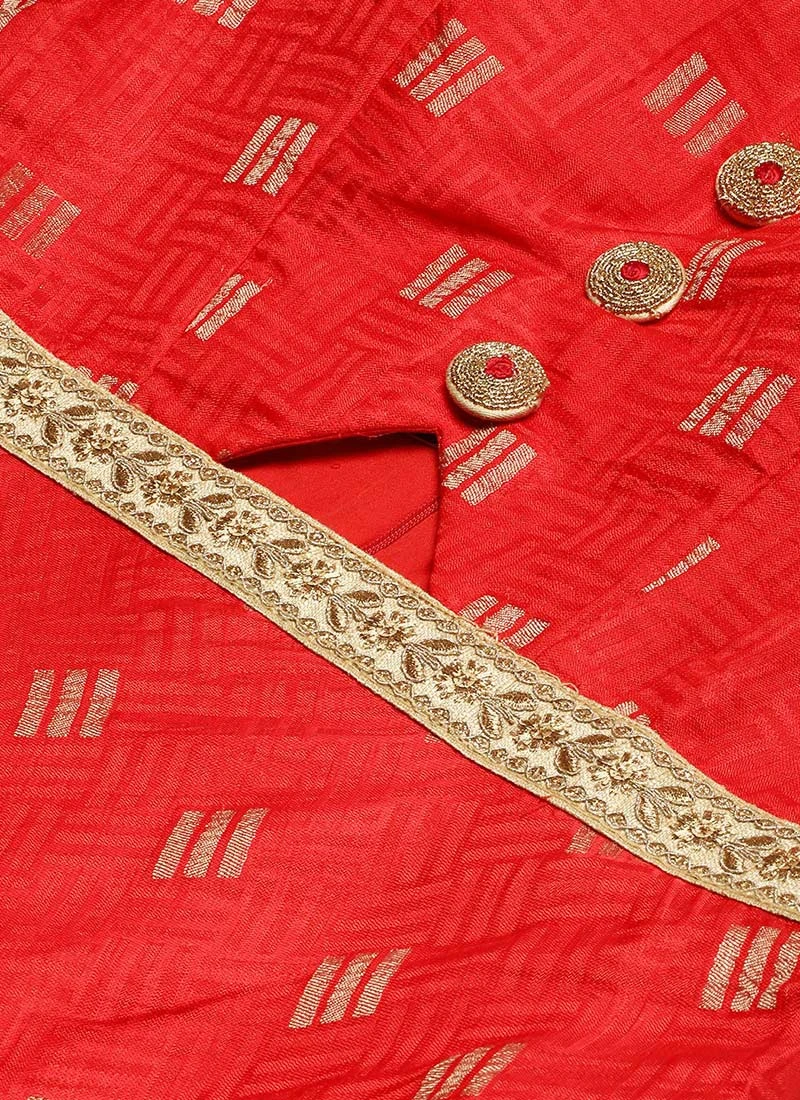 Red Art Silk Strap Neck Style Maxi Dress Festive Wear 9 Red Art Silk Strap Neck Style Maxi Dress Festive Wear - Image 7