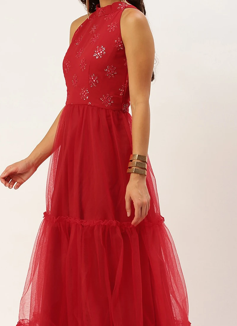 Red Georgette Embroidered Dress Festive Wear 3 Red Georgette Embroidered Dress Festive Wear