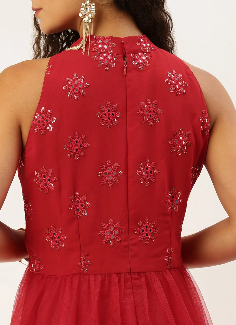 Red Georgette Embroidered Dress Festive Wear 8 Red Georgette Embroidered Dress Festive Wear - Image 6