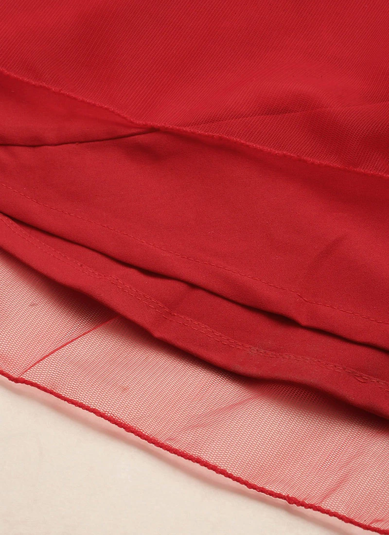 Red Georgette Embroidered Dress Festive Wear 10 Red Georgette Embroidered Dress Festive Wear - Image 8