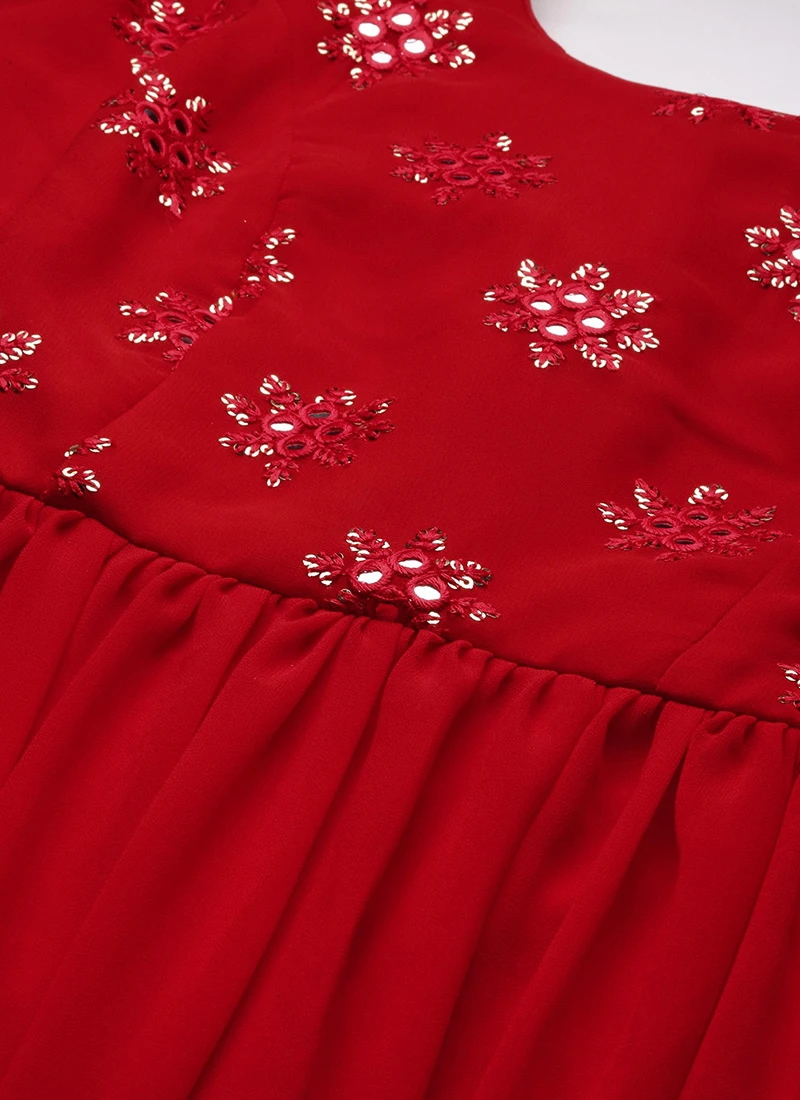 Red Georgette Embroidered Maxi Dress Festive Wear 7 Red Georgette Embroidered Maxi Dress Festive Wear - Image 5