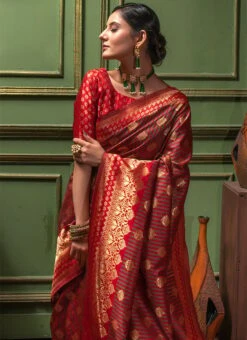 Red N Mehendi Banarasi Silk Jacquard Saree Festive Wear -Sari Grace Shop Red N Mehendi Banarasi Silk Jacquard Saree SASLI1267167 b