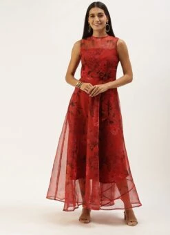 Red Organza Digital Printed Dress Party Wear 12 Red Organza Digital Printed Dress Party Wear -Sari Grace Shop Red Organza Digital Printed Dress DRBS02107581 u