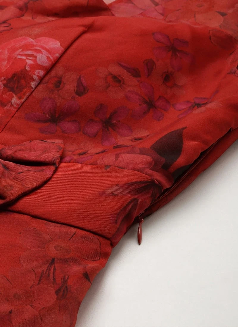 Red Organza Digital Printed Dress Party Wear 9 Red Organza Digital Printed Dress Party Wear - Image 7