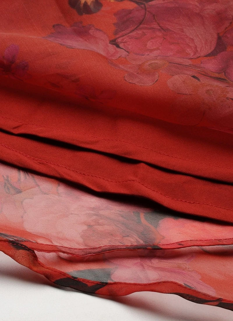 Red Organza Digital Printed Dress Party Wear 10 Red Organza Digital Printed Dress Party Wear - Image 8