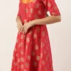 Red Taffeta Jacquard Half Circular Dress Festive Wear -Sari Grace Shop Red Taffeta Jacquard Half Circular Dress DRBS02204664 l