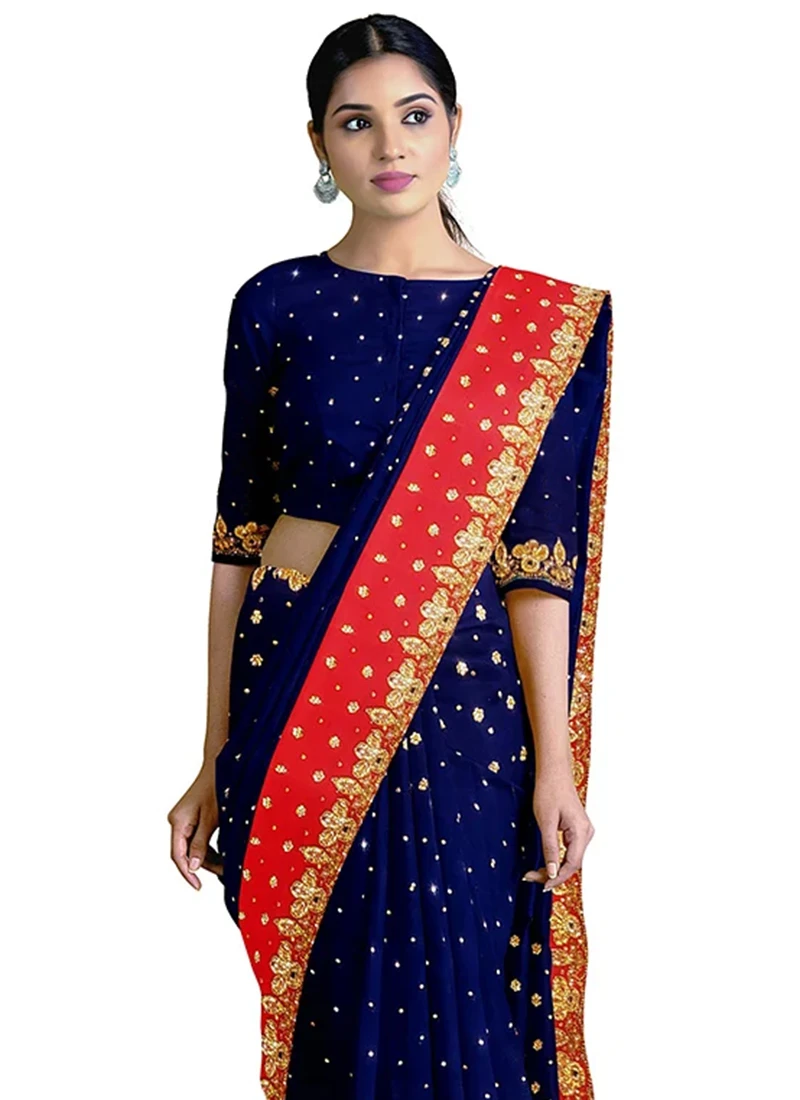 Royal Blue Georgette Saree Festive Wear 6 Royal Blue Georgette Saree Festive Wear - Image 4