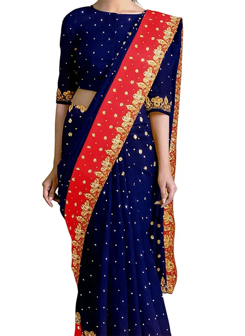 Royal Blue Georgette Saree Festive Wear 3 Royal Blue Georgette Saree Festive Wear