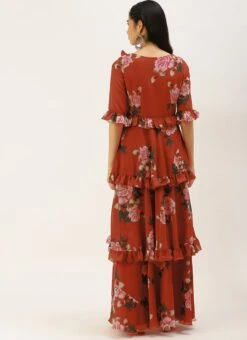 Rust Georgette Digital Printed Gown Festive Wear After Six Wear -Sari Grace Shop Rust Georgette Digital Printed Gown DRBS02206242 b 1