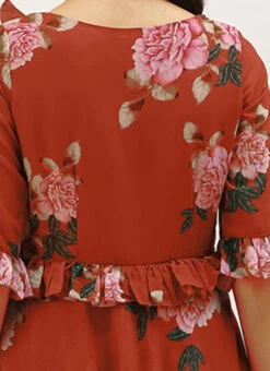 Rust Georgette Digital Printed Gown After Six Wear -Sari Grace Shop Rust Georgette Digital Printed Gown DRBS02206242 rrc2