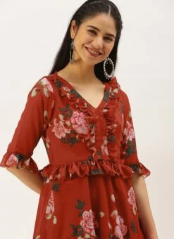 Rust Georgette Digital Printed Gown Festive Wear After Six Wear -Sari Grace Shop Rust Georgette Digital Printed Gown DRBS02206242 rrc3 1