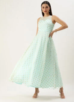 Sky Blue Organza Jacquard Dress Festive Wear 12 Sky Blue Organza Jacquard Dress Festive Wear -Sari Grace Shop Sky Blue Organza Jacquard Dress DRBS02303569 u