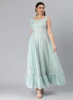 Sky Blue Organza Jacquard N Green Georgette Dress Wedding Wear 12 Sky Blue Organza Jacquard N Green Georgette Dress Wedding Wear -Sari Grace Shop Sky Blue Organza Jacquard N Green Georgette Dress DRBS02205066 u