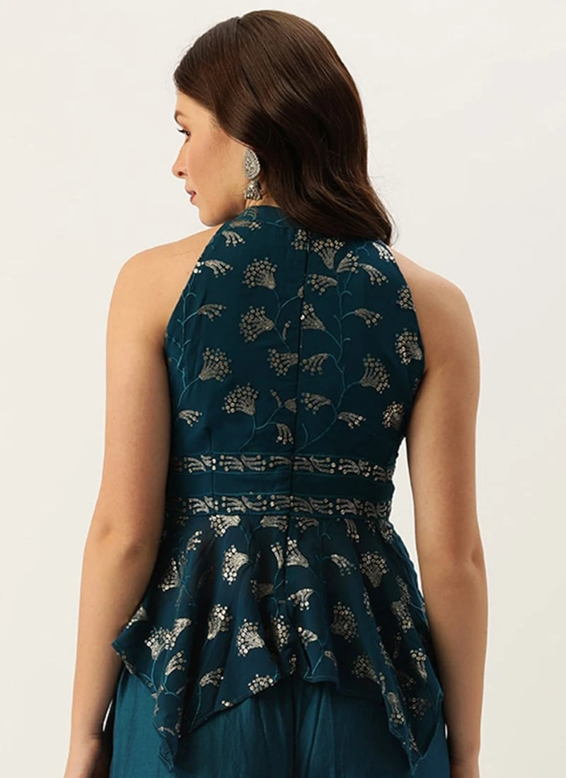 Teal Blue Embroidered Blouse Festive Wear 6 Teal Blue Embroidered Blouse Festive Wear - Image 4
